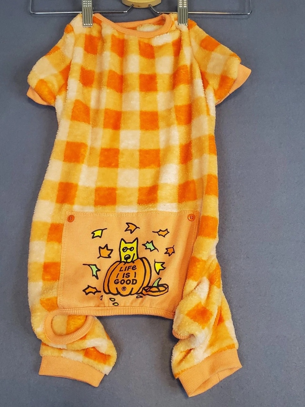 Life is Good orange plaid fleece dog pajama in XS NWT Autumn/Halloween Edition